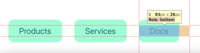 Three styled links from left-to-right with extra margin highlighted on the last item.